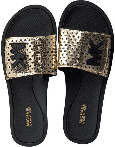 zwarte michael kors slippers mk slide|michael kors slides.